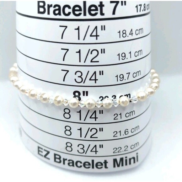 Vtg 925 Sterling Silver Clasp Faux Pearl & AB Aurora Borealis Facetted Bead 8" - Picture 8 of 11